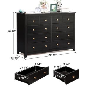 TITIMO 10 Drawer Dresser for Bedroom,Wood Chest of Drawers with Smooth Metal Rail,Large Dressers,Modern Bedroom Dressers with 10 Drawers Cabinet TV Stand (Black)