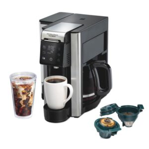 hamilton beach flexbrew 5-in-1 12 cup drip and single serve hot & iced coffee maker with movable 60 oz. water reservoir, use pod packs and grounds, fast brewing, led touchscreen, black (49924)