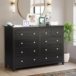 TITIMO 10 Drawer Dresser for Bedroom,Wood Chest of Drawers with Smooth Metal Rail,Large Dressers,Modern Bedroom Dressers with 10 Drawers Cabinet TV Stand (Black)