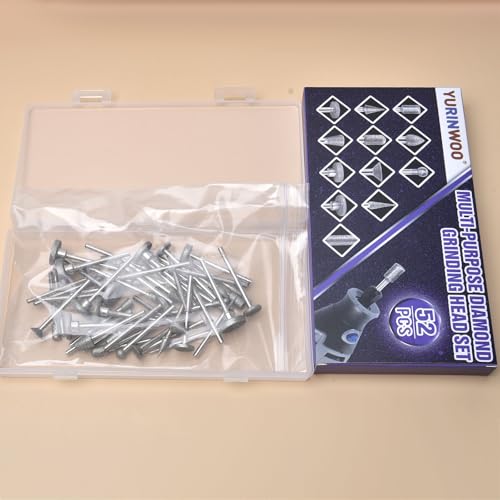 Stone Carving Set Diamond Grinding Bit Compatible with Dremel, 52Pcs Polishing Kit Diamond Bits 1/8" (3mm) Shank Accessories for Stone Glass Ceramics Carving, Polishing, Grinding