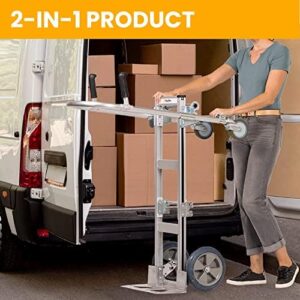 HaulPro Junior Heavy Duty Convertible Hand Truck with Double Grip Handles-Aluminum Dolly Cart for Moving- 1,000 LB Capacity-Converts from Hand Truck to Platform Push Cart-52 Lx41 Wx44 H (UNASSEMBLED)