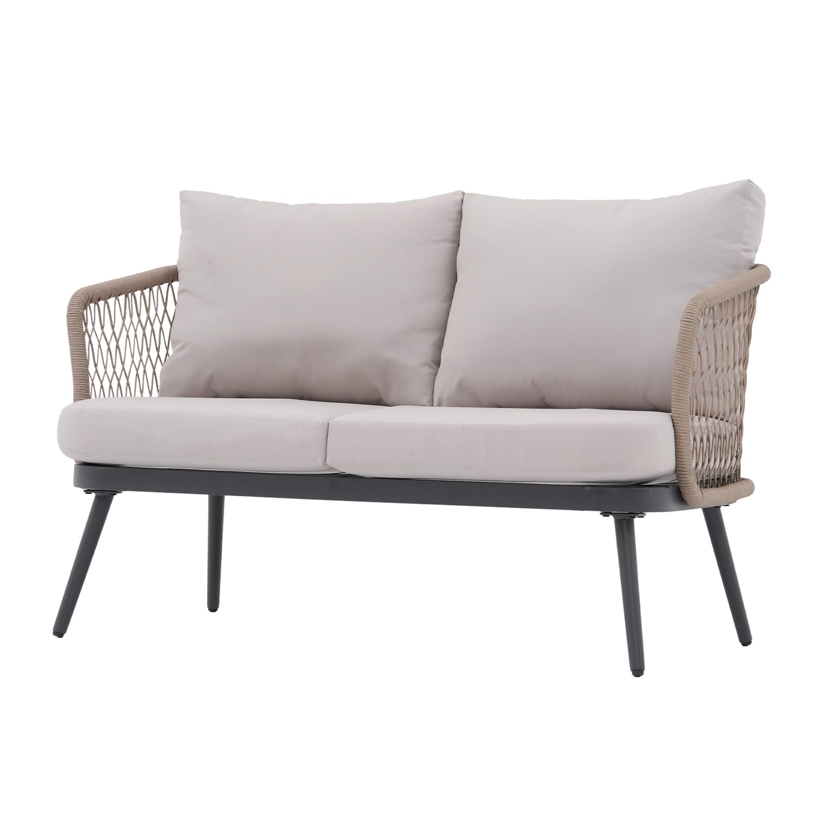 OC Orange-Casual Patio Furniture Loveseat with Thick Cushions,Outdoor Wicker Double Chair Conversation Sofa for Backyard,Garden, Beige Wicker