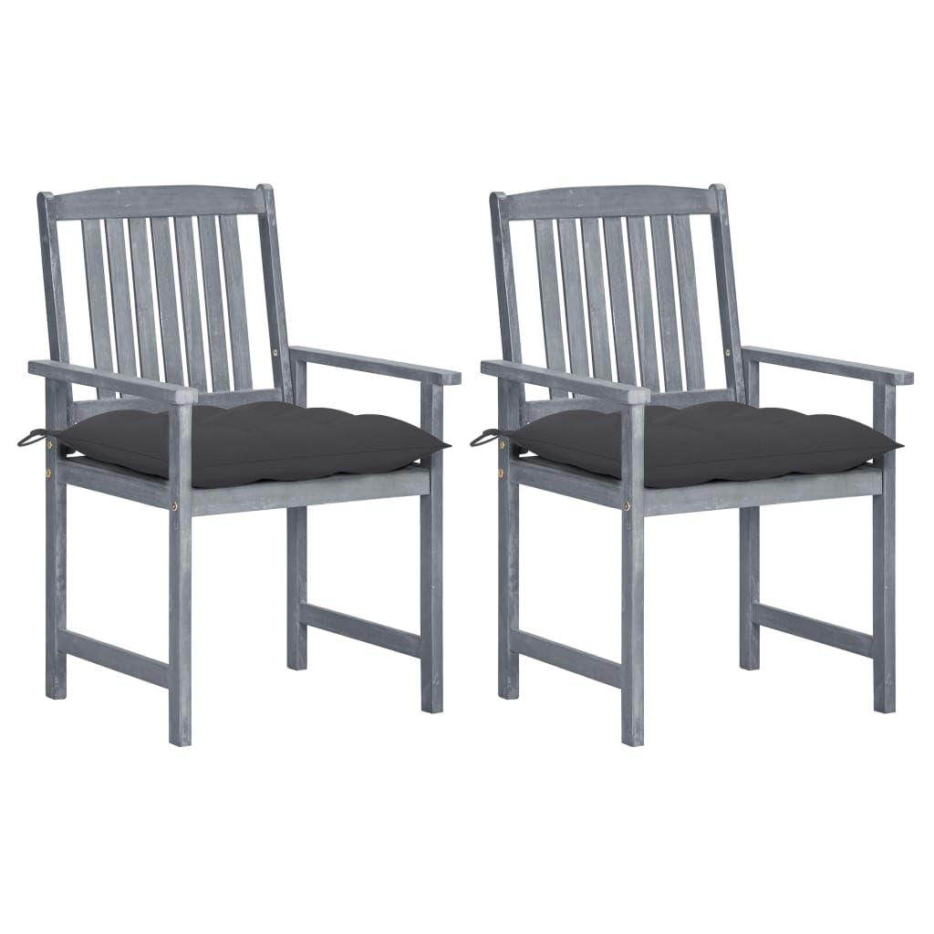 KCCKOM Patio Chairs with Cushions 2 pcs Gray Solid Acacia Wood,Rustic Acacia Wood Patio Chairs with Anthracite Cushions for Outdoor Comfort Patio Furniture & Accessories