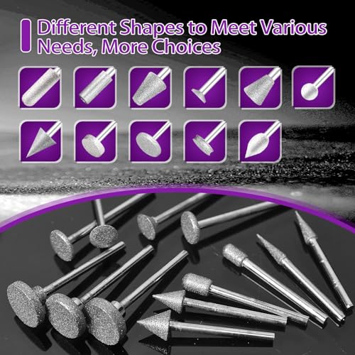 Stone Carving Set Diamond Grinding Bit Compatible with Dremel, 52Pcs Polishing Kit Diamond Bits 1/8" (3mm) Shank Accessories for Stone Glass Ceramics Carving, Polishing, Grinding