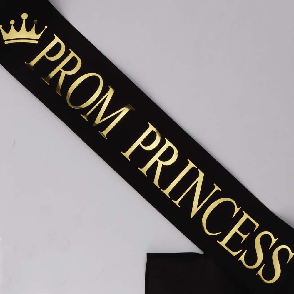 Black Prom Prince for Boys and Princess Sashes for Girls Gold Text Prom Accessory Decorations for Teens Women Men