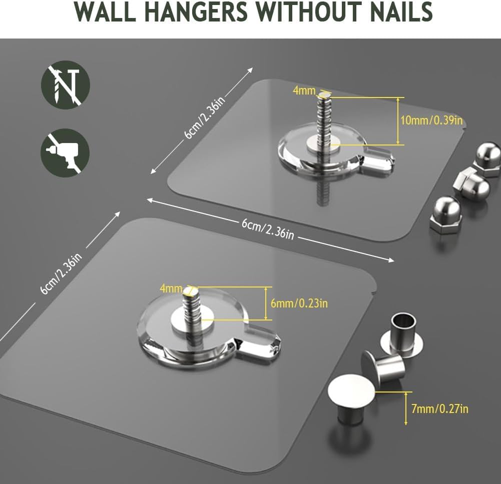 24pcs Adhesive Wall Mount Screw Hooks - Wall Hangers Without Nails, No-Trace Sticker Wall Hooks for Hanging, Waterproof Wall Hooks Adhesive Hooks for Bathroom Kitchen Home