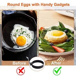 Egg Rings for Frying, Nonstick, Professional and Large, Stainless Steel, Pancake Mold with Silicone Handle, Portable Grill Accessories for Camping Indoor Breakfast Sandwich Burger…(Circles)