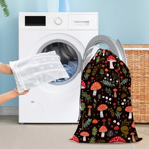 RunningBear Funny Mushrooms Leave Laundry Bag Travel Laundry Bags Travel Laundry Bags with Drawstring Large Laundry Bags for Traveling Apartment