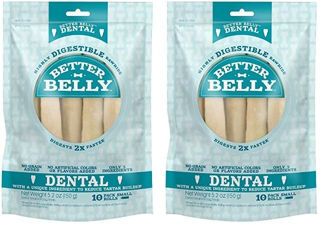 Better Belly Highly Digestible Rawhide Dental Chews, Treat Your Dog to a Chew with NO Artificial Colors or Flavors (Pack of 2)