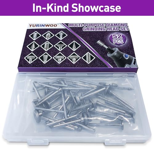 Stone Carving Set Diamond Grinding Bit Compatible with Dremel, 52Pcs Polishing Kit Diamond Bits 1/8" (3mm) Shank Accessories for Stone Glass Ceramics Carving, Polishing, Grinding