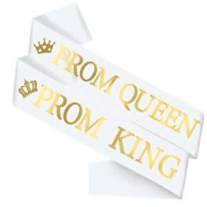 prom night set white with gold font prom king and queen sashes for women men and teens, perfect accessories for homecoming graduation prom party, 2pcs