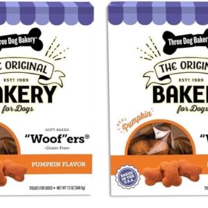 Three Dog Bakery Grain Free Wafers Baked Dog Treats, Pumpkin, 13 oz (Pack of 2)