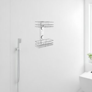 HAIJUFX Adhesive Shower Caddy - Stainless Steel & Abs Shower Shelves For Inside Shower, White + Silver, Suction & Glue Installation - Perfect For Shampoo Storage