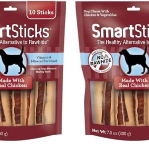 SmartBones SmartSticks, Treat Your Dog to a Rawhide-Free Chew Made with Real Chicken and Vegetables,10 Sticks (Pack of 2)