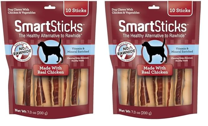 SmartBones SmartSticks, Treat Your Dog to a Rawhide-Free Chew Made with Real Chicken and Vegetables,10 Sticks (Pack of 2)