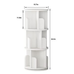 GarveeHome Rotating Bookshelf 3 Tier, 360 Display Bookcase Storage Rack for Kids & Adults, Corner Spinning Book Shelf for Small Space, Wood Revolving Bookcase Organizer for Bedroom, Living Room, White