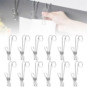 6/12Pcs Stainless Steel Metal Long Tail Clip with Hook Large Clothes Pins Clips (6)