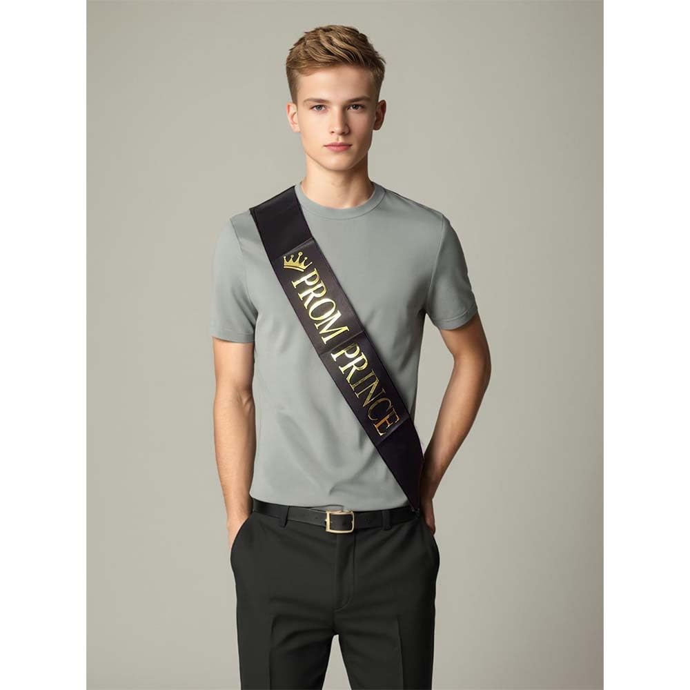 Black Prom Prince for Boys and Princess Sashes for Girls Gold Text Prom Accessory Decorations for Teens Women Men