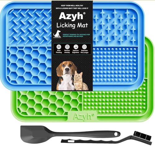 Azyh Licking Mat for Dogs & Cats 2 Pack, Slow Feeder Lick Pat for Large Dogs and Puppies, Anxiety Relief Dog Toys Feeding Mat for Butter Yogurt Peanut, Pets Bathing Grooming Training Mat (9.9'' × 6'')