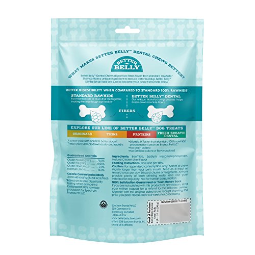 Better Belly Highly Digestible Rawhide Dental Chews, Treat Your Dog to a Chew with NO Artificial Colors or Flavors (Pack of 2)