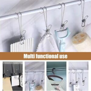 6/12Pcs Stainless Steel Metal Long Tail Clip with Hook Large Clothes Pins Clips (6)