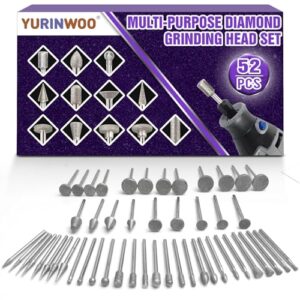 stone carving set diamond grinding bit compatible with dremel, 52pcs polishing kit diamond bits 1/8" (3mm) shank accessories for stone glass ceramics carving, polishing, grinding