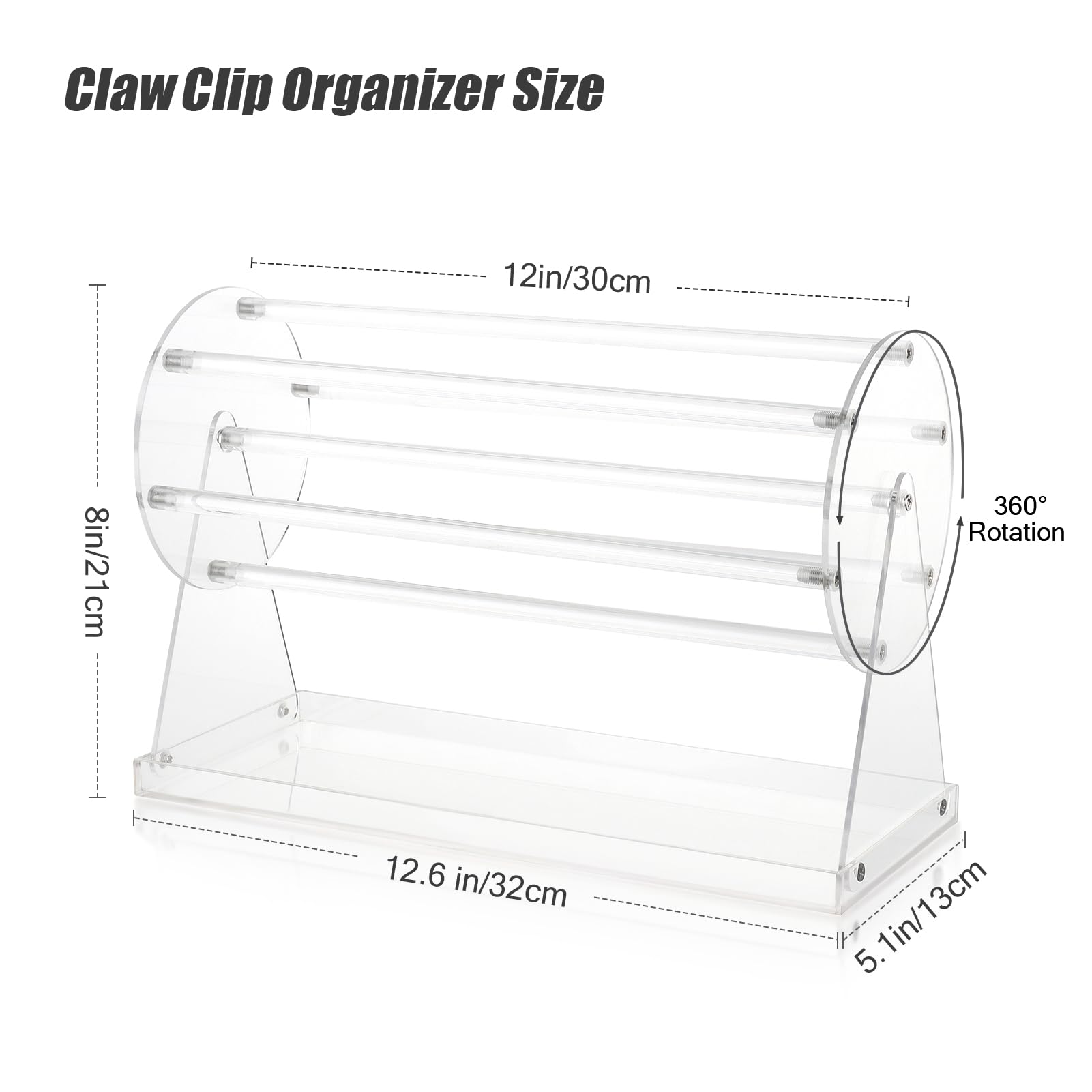 Uquelic Acrylic Claw Clip Organizer, 360-Degree Rotating Hair Clip Organizer (Monolayer)