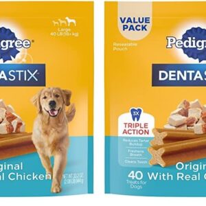 Pedigree DENTASTIX Large Dog Dental Treats Original Flavor Dental Bones, 2.08 lb. Value Pack (40 Treats)(Packaging May Vary) (Pack of 2)