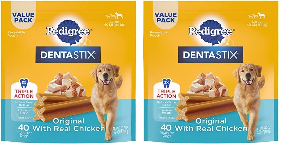 Pedigree DENTASTIX Large Dog Dental Treats Original Flavor Dental Bones, 2.08 lb. Value Pack (40 Treats)(Packaging May Vary) (Pack of 2)