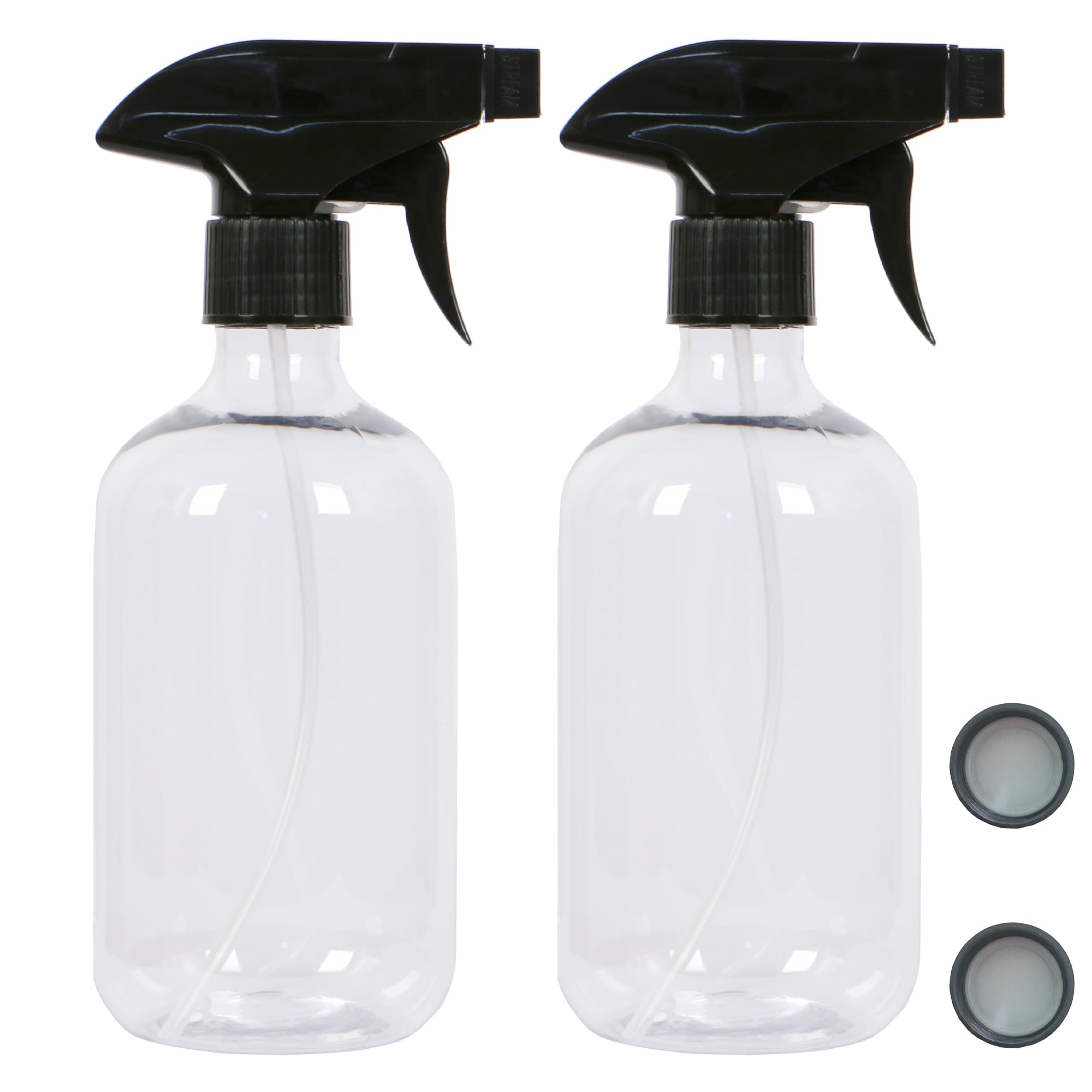 KIGITIK Plastic Spray Bottles, 16.9oz/500ml, Refillable Empty Spray Bottles, for Cleaning Solutions, Plants, Pet, Essential Oils, Kitchen, Hair (Clear)