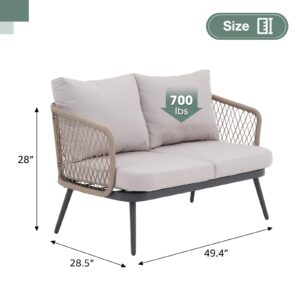 OC Orange-Casual Patio Furniture Loveseat with Thick Cushions,Outdoor Wicker Double Chair Conversation Sofa for Backyard,Garden, Beige Wicker