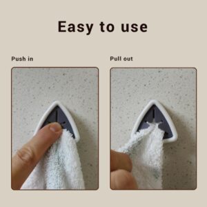 NIDOUDOU Adhesive Push Towel Hook. Kitchen Towel Hook Push in. Push Towel Holder for Hand Towel, Dish Towel washcloths. Towel Organizer for Kitchen Bathroom. White 4 Pcs