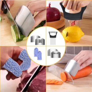 7PCS Finger Guards for Cutting Food - Stainless Steel Knife Cutting Finger Protector, Onion Holder for Slicing, Finger Cots, Thumb Guard Peelers, Onion Slicer, Knife Guard, Kitchen Tool