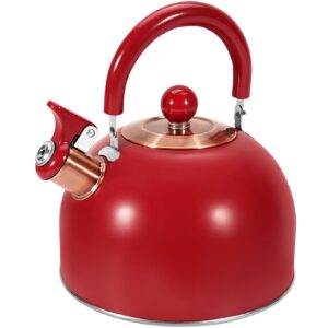 ggc 2.6qt tea kettle for stove tops, whistling tea kettles for boiling water coffee or milk, red stainless steel tea pots with folding handle, thumb design control kettle outlet