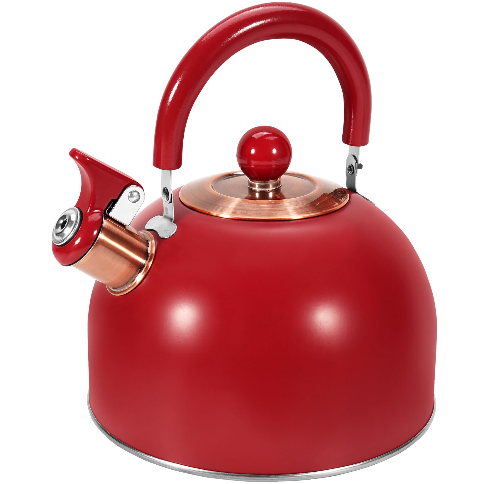 GGC 2.6QT Tea Kettle for Stove Tops, Whistling Tea Kettles for Boiling Water Coffee or Milk, Red Stainless Steel Tea Pots with Folding Handle, Thumb Design Control Kettle Outlet