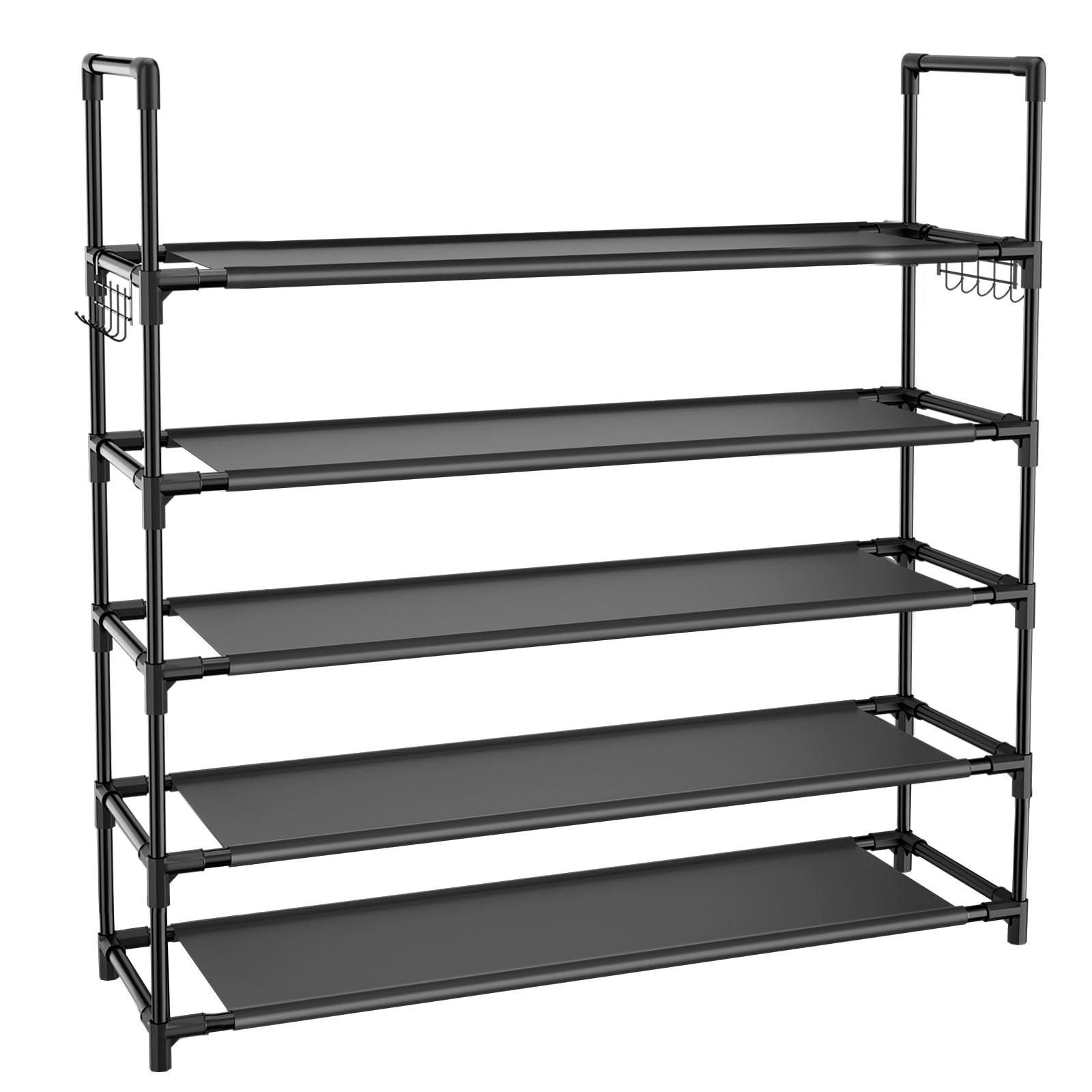 VTRIN 5 Tier Shoe Rack for Closet Shoe Organizer Storage 20-25 Pair Shoe and Boot Long Shoe Shelf with Hook Space Saver Free Standing Shoe Rack Organizer for Front Door Entryway, Small Spaces