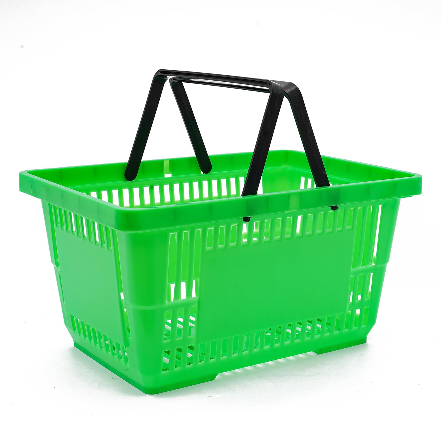 RABEEXP 12 Pcs Shopping Baskets 28L 7.4Gal Plastic Shopping Baskets with Handles, Portable Grocery Basket for Supermarket Retail Shop Book Store Laundry, 18.9x13x10.2 Inch (Green)