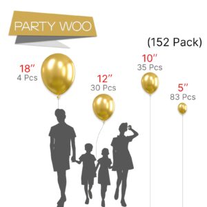 PartyWoo Metallic Gold Balloons, 152 pcs Gold Balloons Different Sizes Pack of 18 12 10 5 Inch Gold Balloon Arch Kit Balloon Garland for Birthday, Graduation, Wedding Party Decorations, Gold-G101