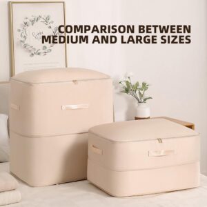 1 Pcs Self Compression Organizer Portable Dorm Moving Bags Storage Tote for Space Saving, Packaging Cube Bedding Storage Bag for Comforters Blankets Bedding Clothes, Beige Medium