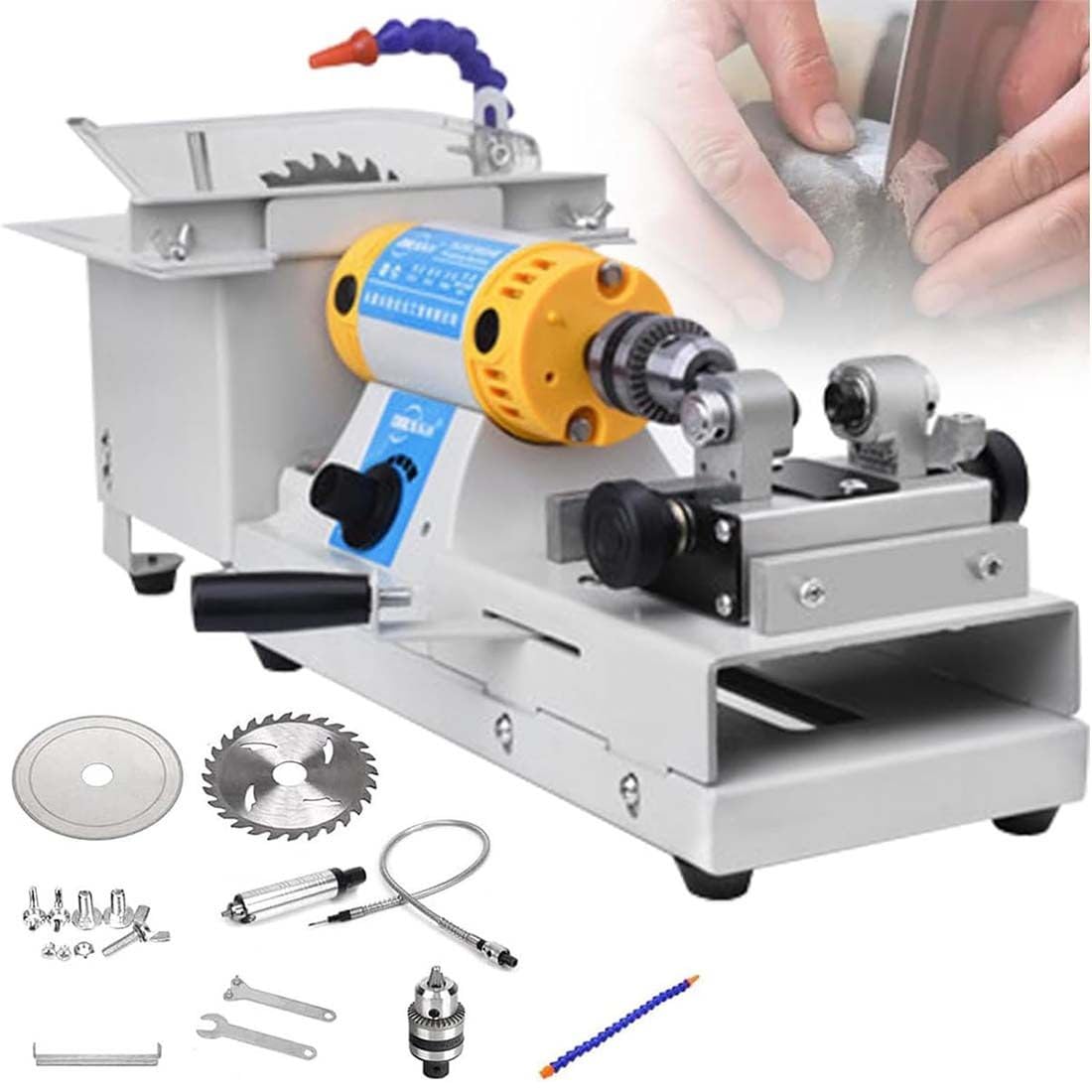 Jewelry Lapidary Saw for Cutting Rocks, Mini Table Saws Grinder Polishing Machine 0-10000r/Min with Flexible Shaft, Benchtop Jewelry Tools Gemstone Saw Cutting Jade