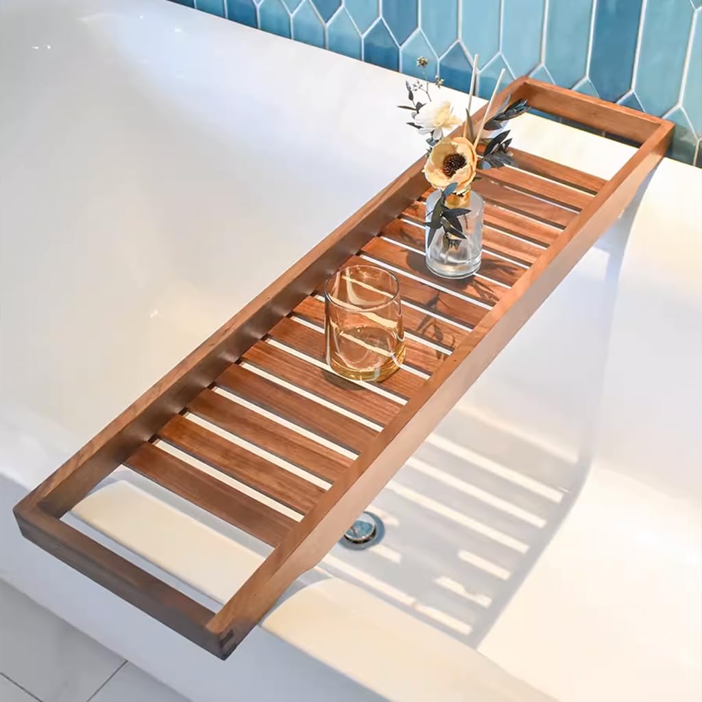 Owbnaa Luxury Wooden Bath Tray Caddy - Black Walnut/Beechwood Adjustable Bathtub Holder - Versatile Spa Shelf and Bathroom Decor (Black Walnut,86 * 22cm), XX04BT