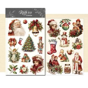 cataireen rub on transfers stickers 2 sheets for crafts cloth glass acrylic wood furniture small vintage junk journal supplies scrapbooking items christmas thanksgiving (red christmas)