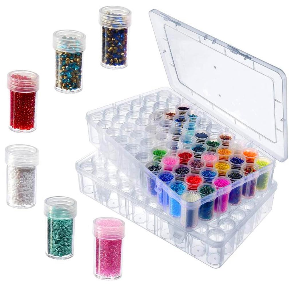 mpowtech 60 Grids Bead Organizer and Storage Diamond Painting Containers Portable Plastic Case Box Arts Crafts Storage for Seeds Beads Sewing Cosmetic Nail Glitter Powder Small Parts Rhinestones