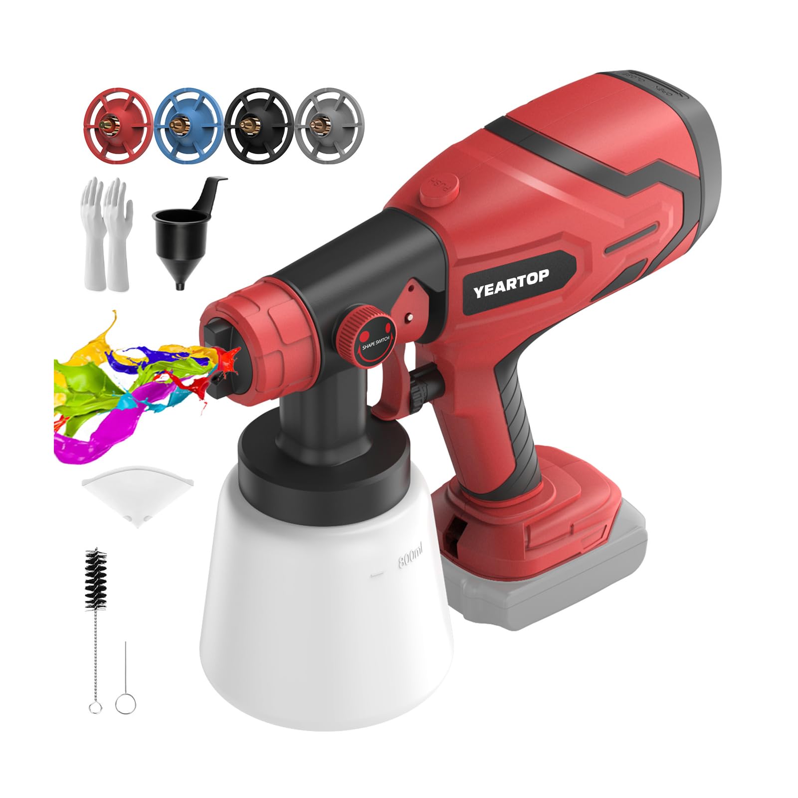 YEARTOP Paint Sprayer for Milwaukee 18V Battery, HVLP Spray Paint Gun with Brushless Motor and 5 Copper Nozzle, Cordless Paint Sprayer for Home Interior and Exterior, House Painting (No Battery)