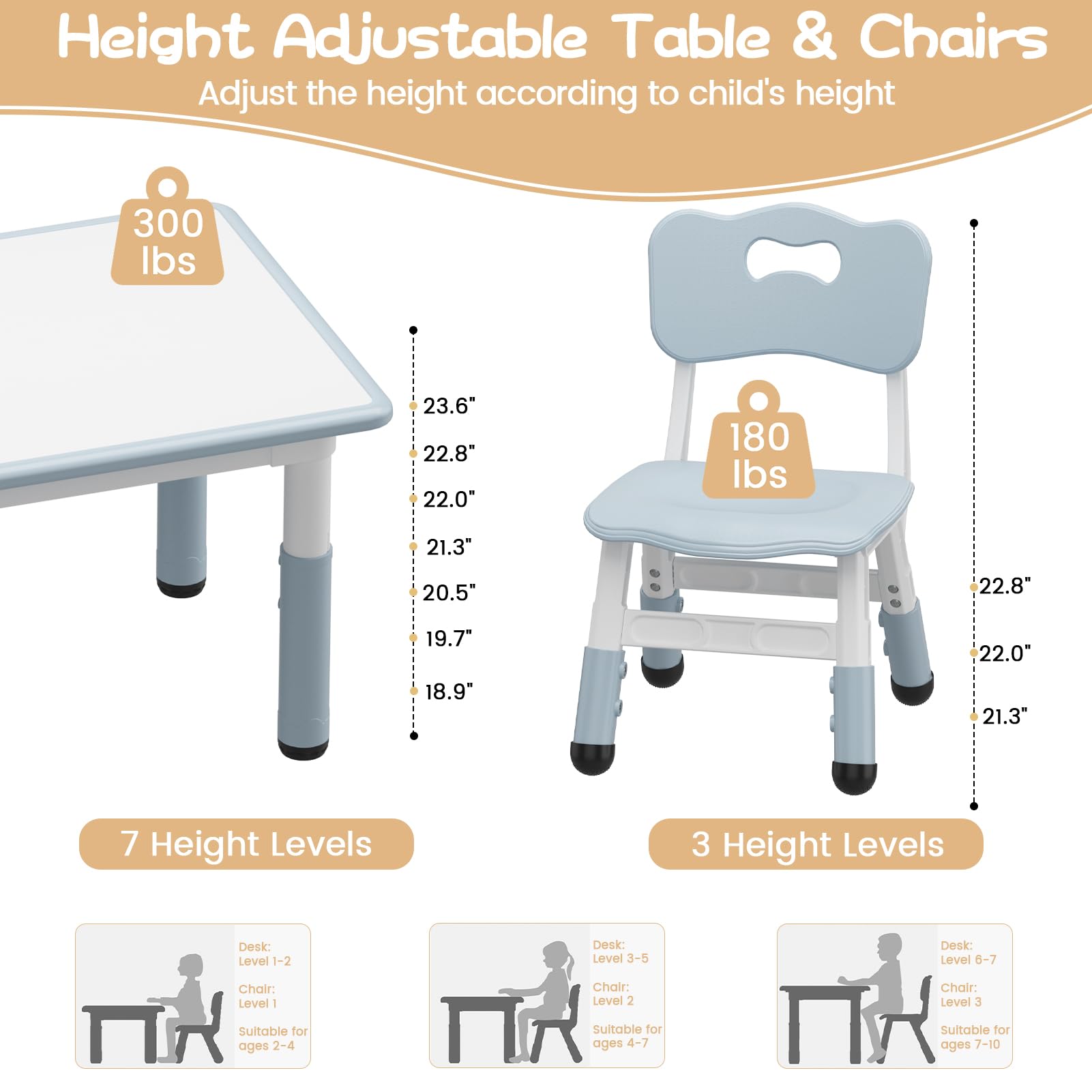 GarveeHome Kids Table and 2 Chairs Set, Height Adjustable Toddler Table and Chair Set, Graffiti Desktop, Children Multi-Activity Table for 2, Kids Study Table for Home Daycare Preschool for Ages 2-8