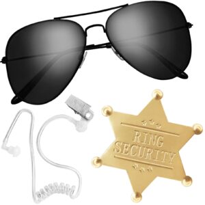 ojyudd ring wedding security set,spy earpiece ring bearer security,sun glasses security badge and earpiece for kids police playing cosplay accessory toys