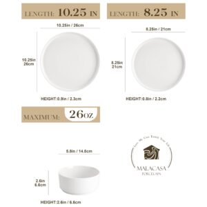 MALACASA 12 Pieces Porcelain Dinnerware Set, Modern White Dish Set for 4, Premium Serving Plates and Bowls Sets, Chip and Scratch Resistant Dishware Sets Kitchen Dishes Dining Ware Set, Series LEAH