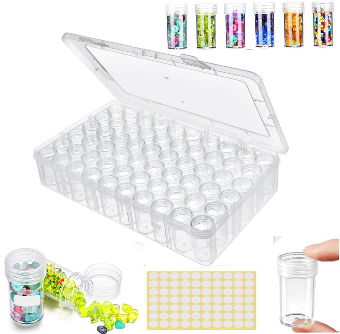 mpowtech 60 Grids Bead Organizer and Storage Diamond Painting Containers Portable Plastic Case Box Arts Crafts Storage for Seeds Beads Sewing Cosmetic Nail Glitter Powder Small Parts Rhinestones