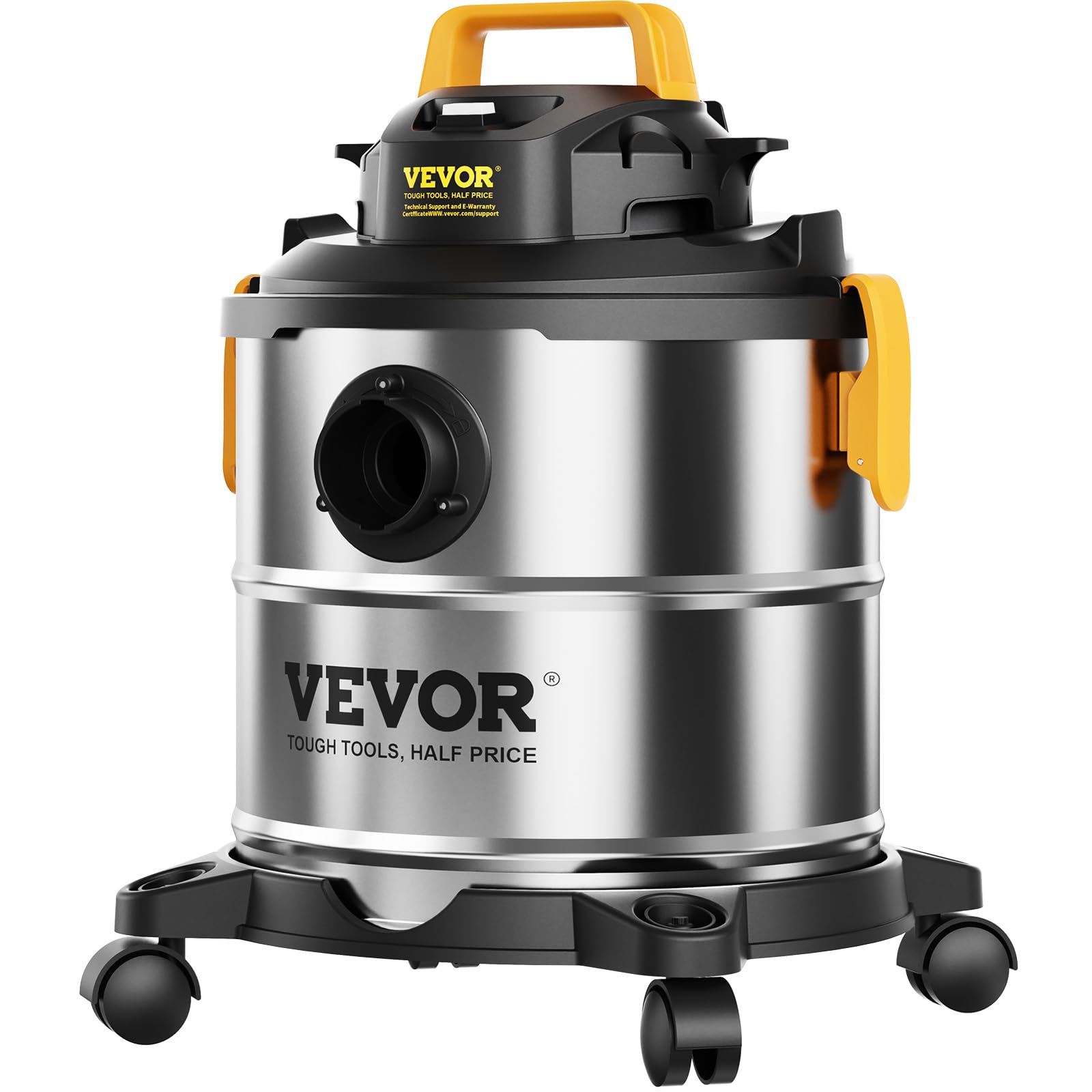 VEVOR Stainless Steel Wet Dry Shop Vacuum, 5.5 Gallon 6 Peak HP Wet/Dry Vac, Powerful Suction with Blower Function w/Attachment 2-in-1 Crevice Nozzle, Small Vac Perfect for Carpet Debris, Pet Hair