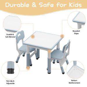 GarveeHome Kids Table and 2 Chairs Set, Height Adjustable Toddler Table and Chair Set, Graffiti Desktop, Children Multi-Activity Table for 2, Kids Study Table for Home Daycare Preschool for Ages 2-8